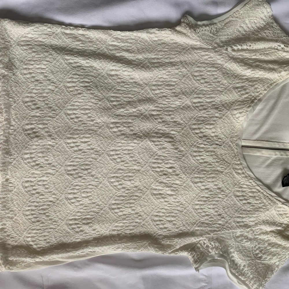 Verve ami | ivory top lace full front, round neck, cap sleeves, zipper back